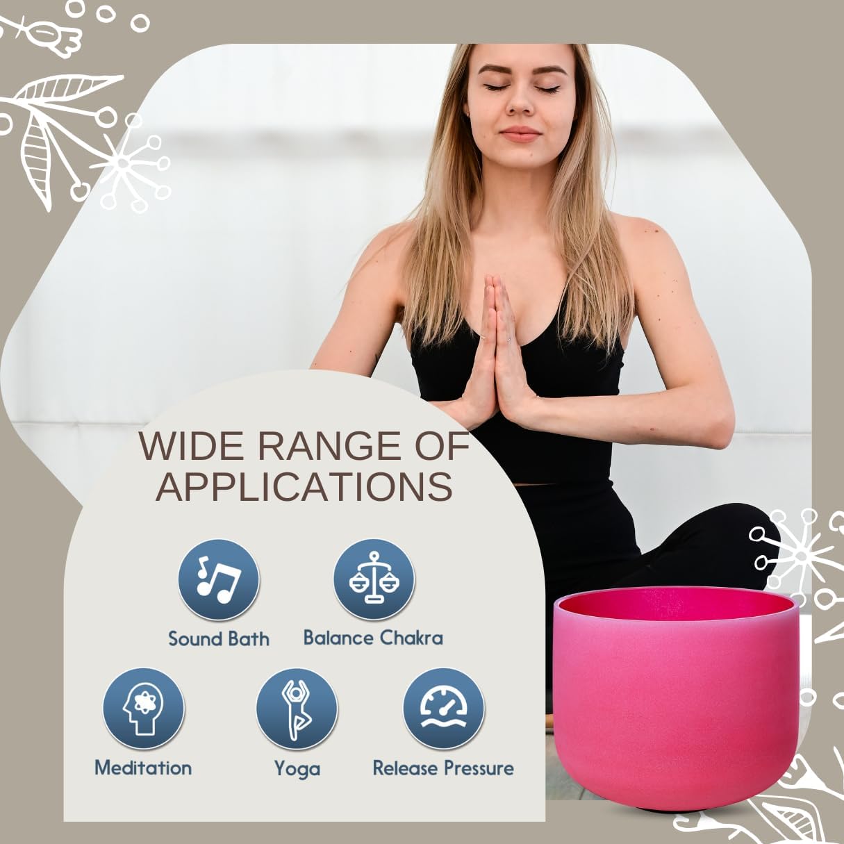 8 inch White C Note Root Chakra Quartz Crystal Singing Bowl, for Healing Mindfulness Meditation Yoga Sound Baths, with Rubber Mallet O-ring