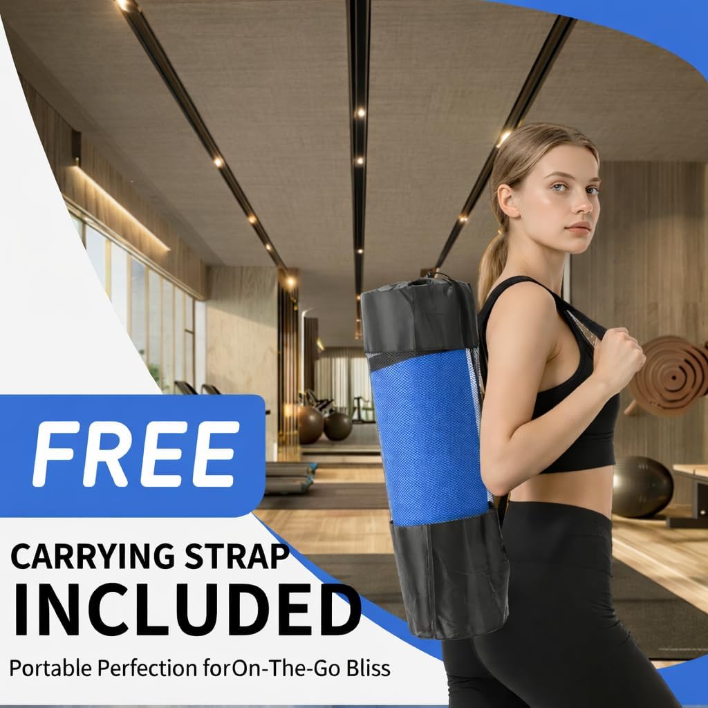 Thick TPE Yoga Mat, Non-Slip Eco-Friendly Exercise Mat with Carrying Strap for Yoga, Pilates and Home Workouts, Standard and Extra Wide Options