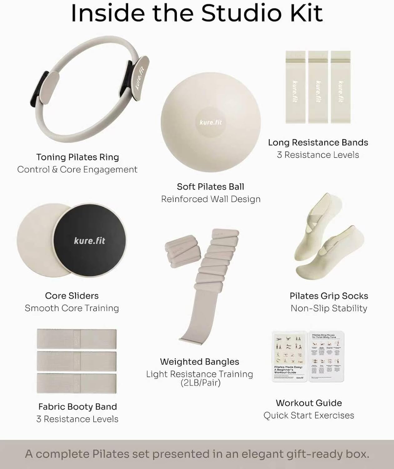 Pilates Kit for Women – Home Pilates Equipment Set with Ring, Ball & Resistance Bands | Pilates Starter Kit with Accessories in Gift Box