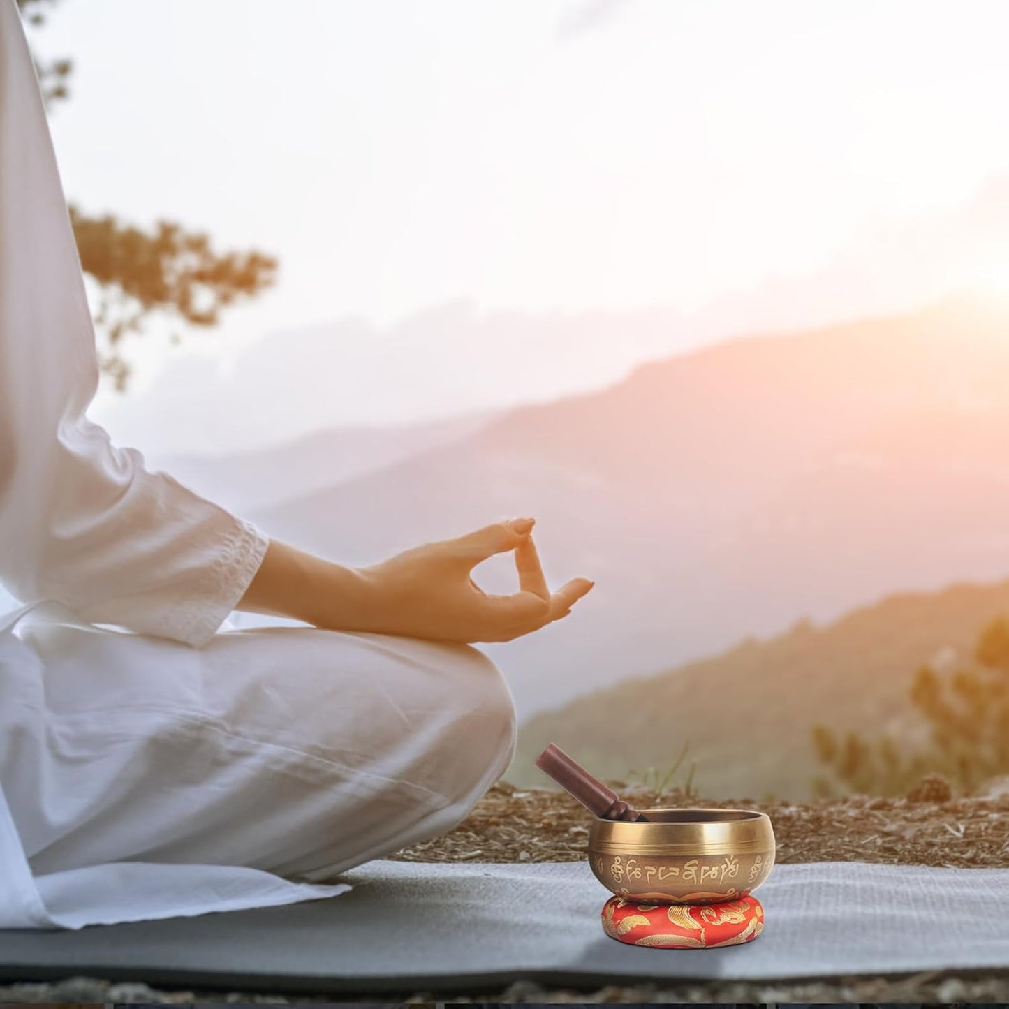Kmise Tibetan Singing Bowls Set- Handmade in Nepal Meditation Sound Bowls for Yoga, Meditation, Mindfulness, Healing and Chakra Balancing, Stress Relief (4', Brown)