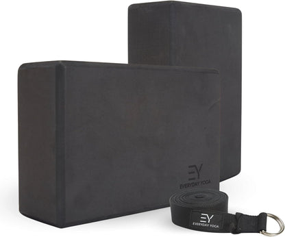 Everyday Yoga Foam Block and Yoga Strap Set, Soft Non-Slip Surface for Stability, Balance, and Deepen Stretches - Ideal for Yoga, Pilates, and Meditation Accessories