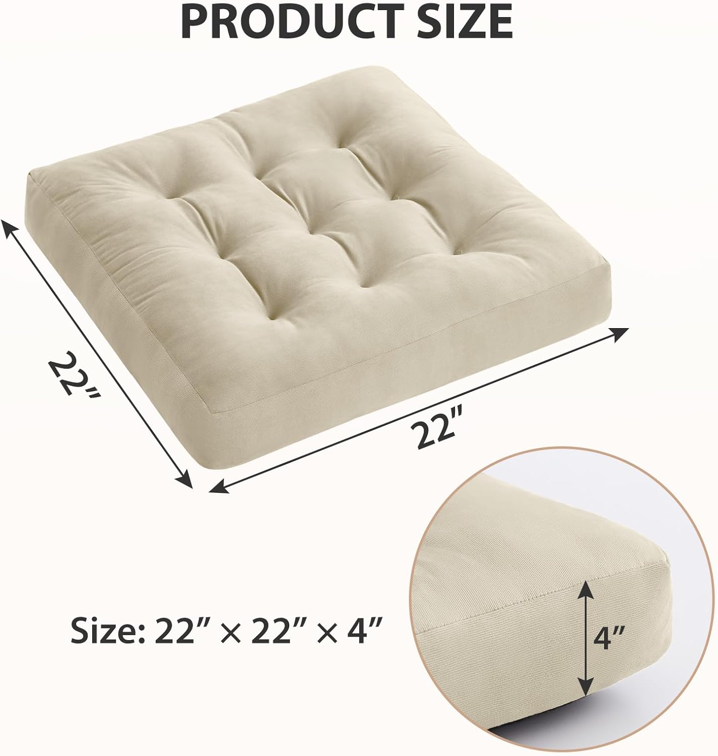 Meditation Floor Pillow Set of 1, Square Large Pillows Seating for Adults, Meditation Cushion Pillow,Tufted Corduroy Cushion for Tatami Living Room or Yoga, Light Gray, 22x22 Inch