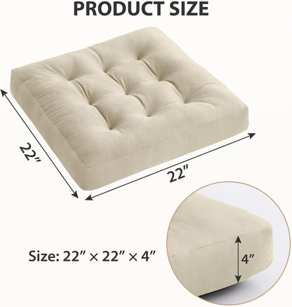 Meditation Floor Pillow Set of 1, Square Large Pillows Seating for Adults, Meditation Cushion Pillow,Tufted Corduroy Cushion for Tatami Living Room or Yoga, Light Gray, 22x22 Inch