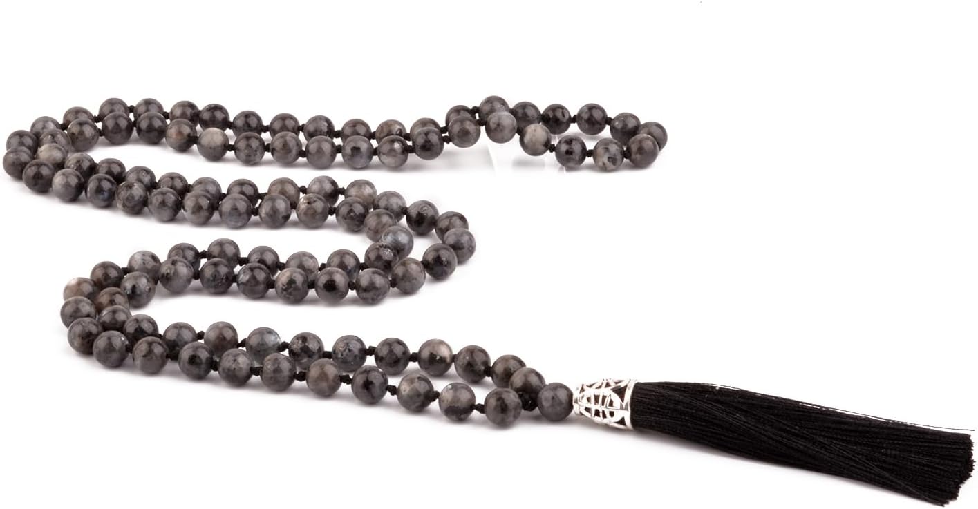 KIKILA Mala Beads 108 Natural Stone GemStones Japamala Yoga Meditation Hand Knotted Beaded Tassel Necklace for Women Men