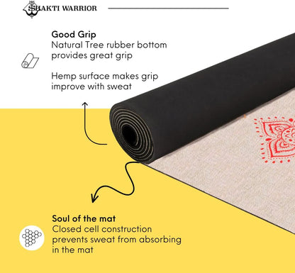 Shakti Warrior Hemp Yoga mat - Extra Long and Wide - Artist Designed, Premium eco Friendly mats, Non Slip, Non Toxic, Great for Regular & Hot Yoga, Pilates and Workouts (84 inch x 27 inch x 2mm Thick)