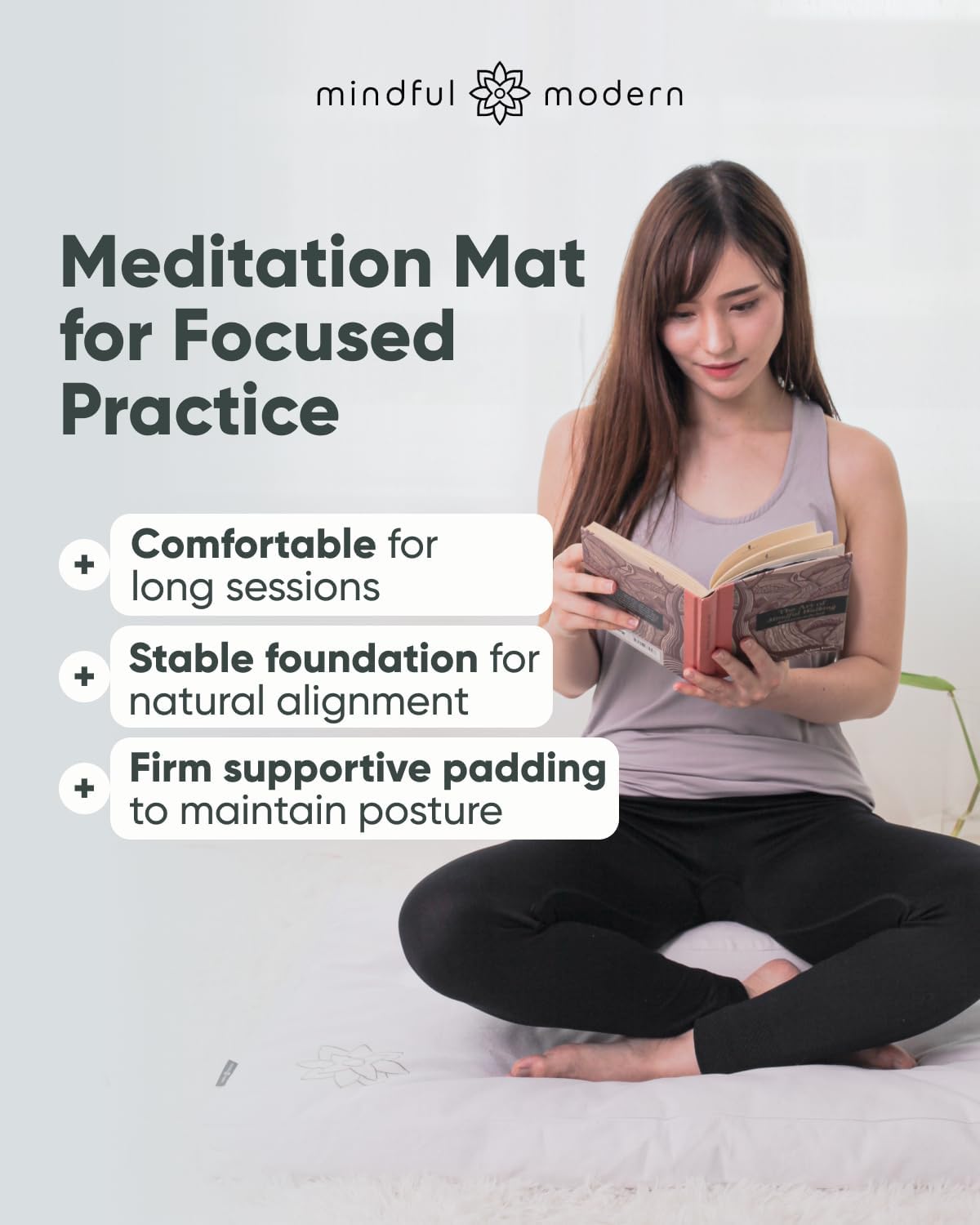 Mindful & Modern Zabuton Meditation Mat - Cotton Filled Yoga and Meditation Pad - Zabuton Meditation Cushion for Kneeling and Sitting Support - Large Rectangular Sitting Floor Pillow for Bench or Zafu