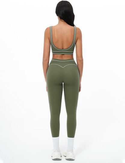 Women 2 Piece Workout U Back Color Block Sports Bra High Waist Tummy Control Active Leggings Yoga Pilates Outfits
