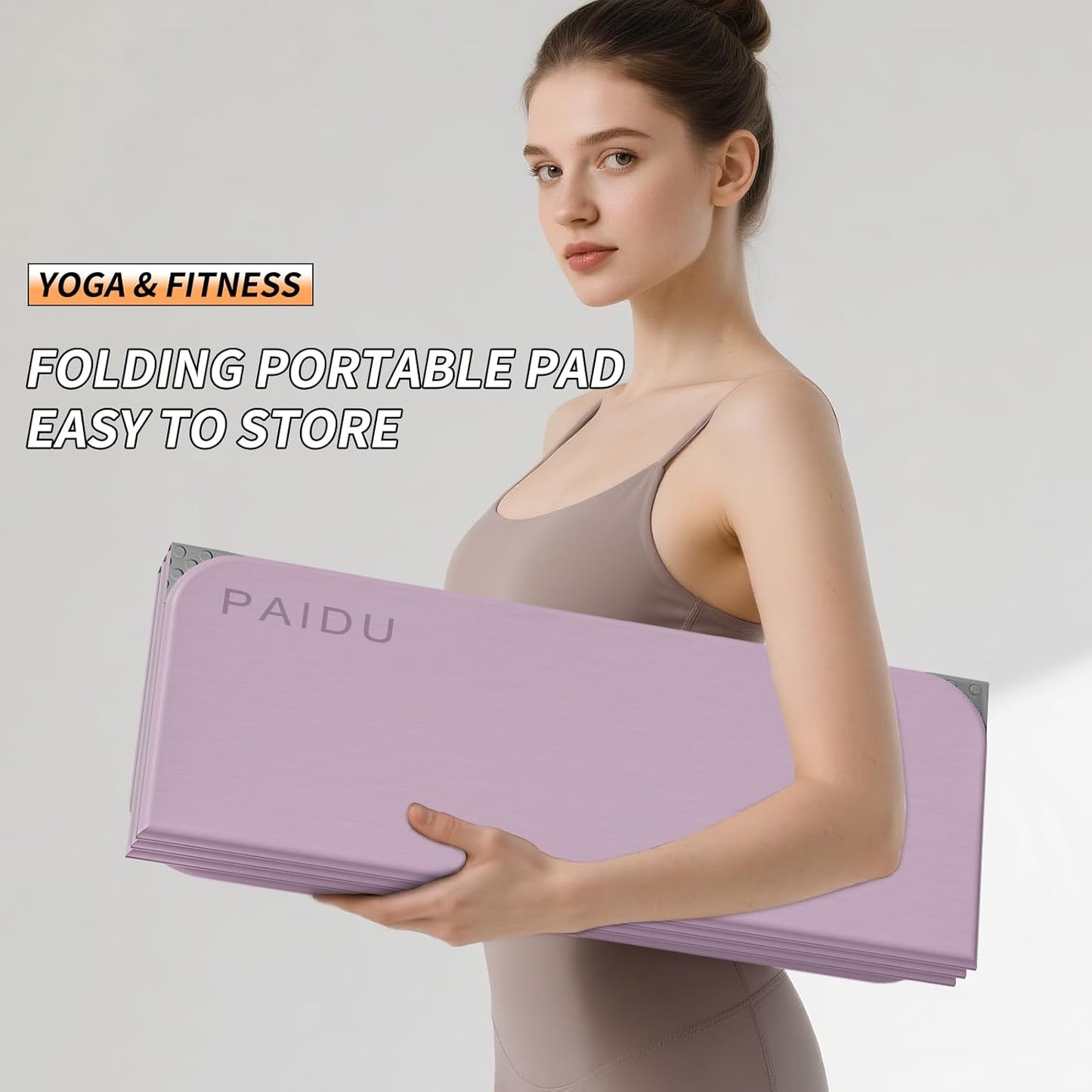 PAIDU Foldable Fitness Yoga Mat | 2/5" (10MM) Extra Thick | SGS Certified Non-Slip TPE | 76x26" Extra Long-Wide | Portable & Easy Store | for Yoga, Pilates, Home Gym & Full-Body Workouts(purple+grey)
