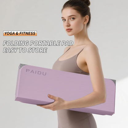 PAIDU Foldable Fitness Yoga Mat | 2/5" (10MM) Extra Thick | SGS Certified Non-Slip TPE | 76x26" Extra Long-Wide | Portable & Easy Store | for Yoga, Pilates, Home Gym & Full-Body Workouts(purple+grey)