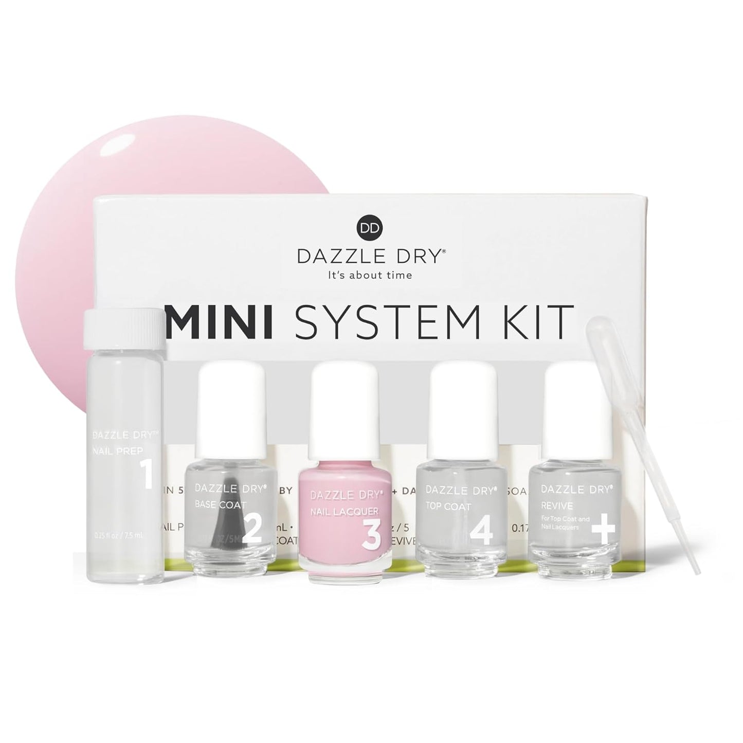Dazzle Dry Mini Kit 4 Step System - Yoga Mama - A light chalky bubblegum pink. Full coverage cream. (5 Piece Kit / 5 Manicures)