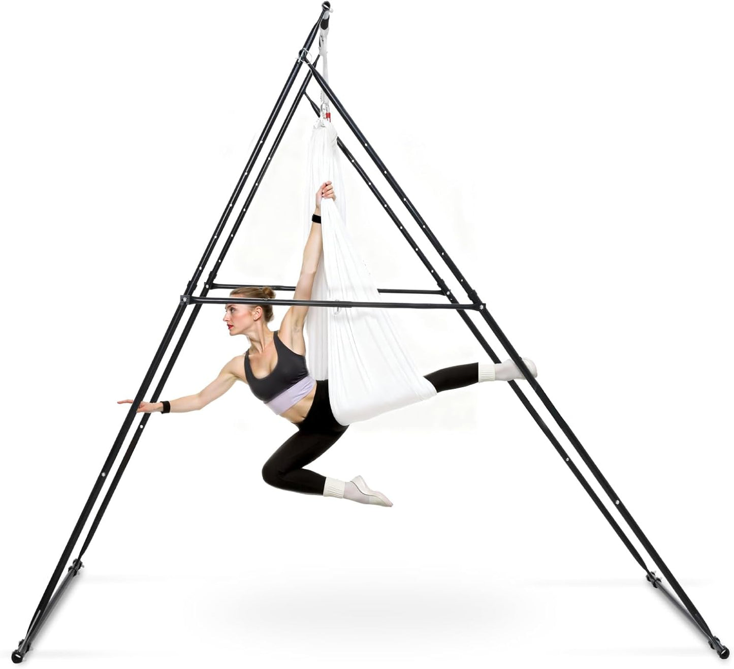 VEVOR Yoga Stand Frame, Max 441-551 lbs Load Swing Stand, Triangular Structure Aerial Rig, Aerial Silk Stands with Yoga Hammock, Standard & Height-Adjustable Version