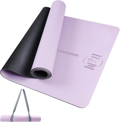 U&M Professional Non Slip PU Yoga Mat,Purple, Grey, Pink, Green 72x27 Inch 0.2" Thick Exercise Mat,| Sweatproof High Density | Anti-tear | Non-Slip Textured Surface | Natural Rubber Bottom Workout Mat for Women & Men Yoga Pilates Fitness