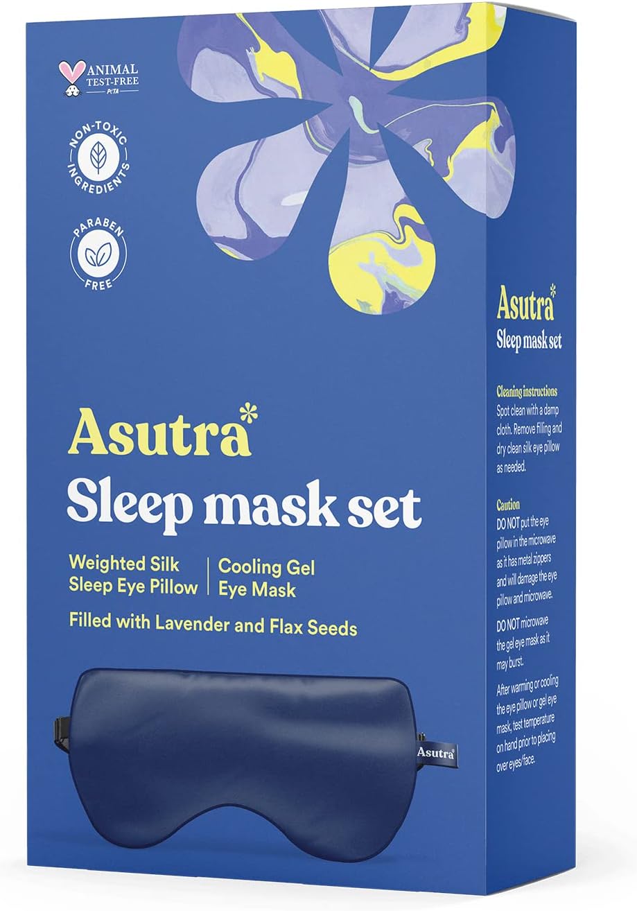 ASUTRA Silk Eye Pillow for Sleep, Purple - Filled w/Lavender Buds & Flax Seeds, Weighted Eye Mask, Meditation & Light Blocking Blindfold, Cooling Gel Mask Included
