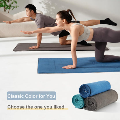 Yoga Mat Towel with Alignment Lines, 72"x 24" Mat-Sized, Anti-Slip Cover for Hot Yoga Pilates Exercise Fitness with Mesh Storage Bag (Dark Grey)