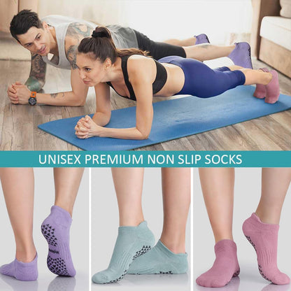 Hylaea Unisex Non Slip Socks with Grip for Yoga, Hospital, Pilates, Barre | Ankle, Cushioned
