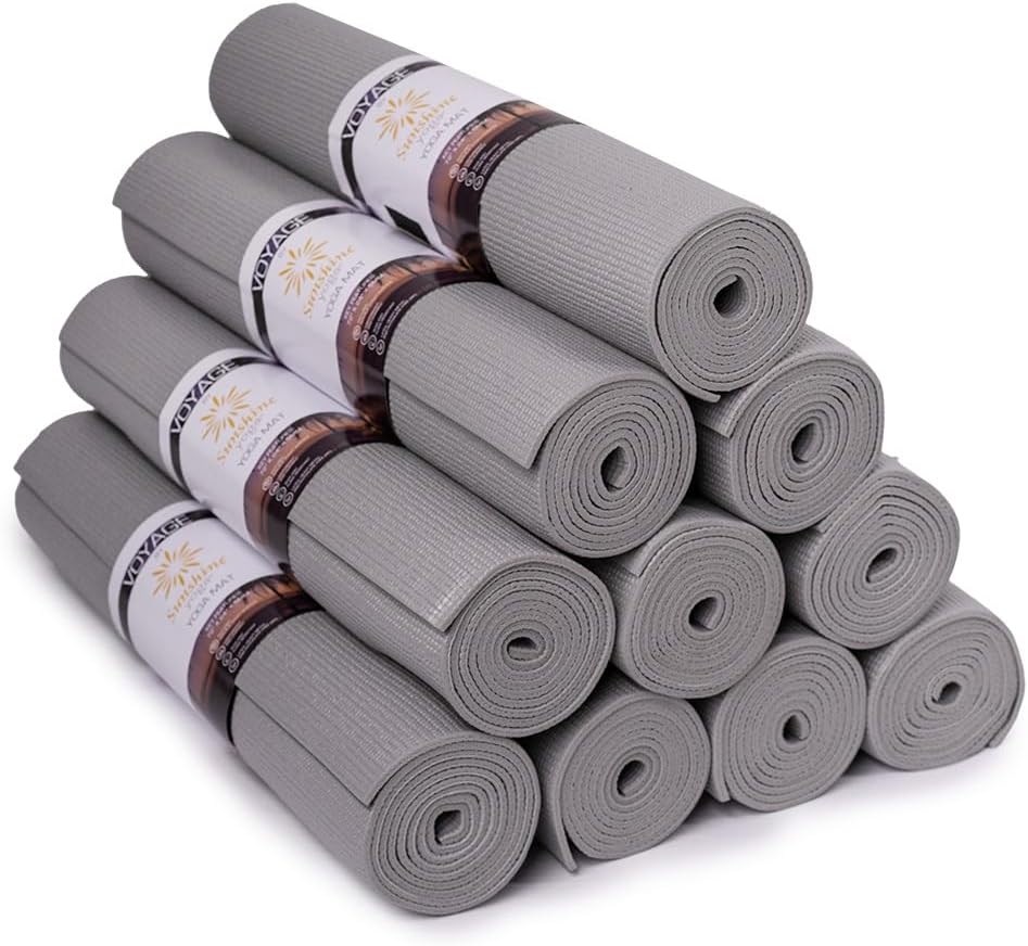 Voyage Yoga Mat, 10 Pack, 72" x 24" Professional Studio and Gym Bulk Yoga Mats, 5mm Thick, Durable, Anti-Tear, Non Slip Fitness and Exercise Mats
