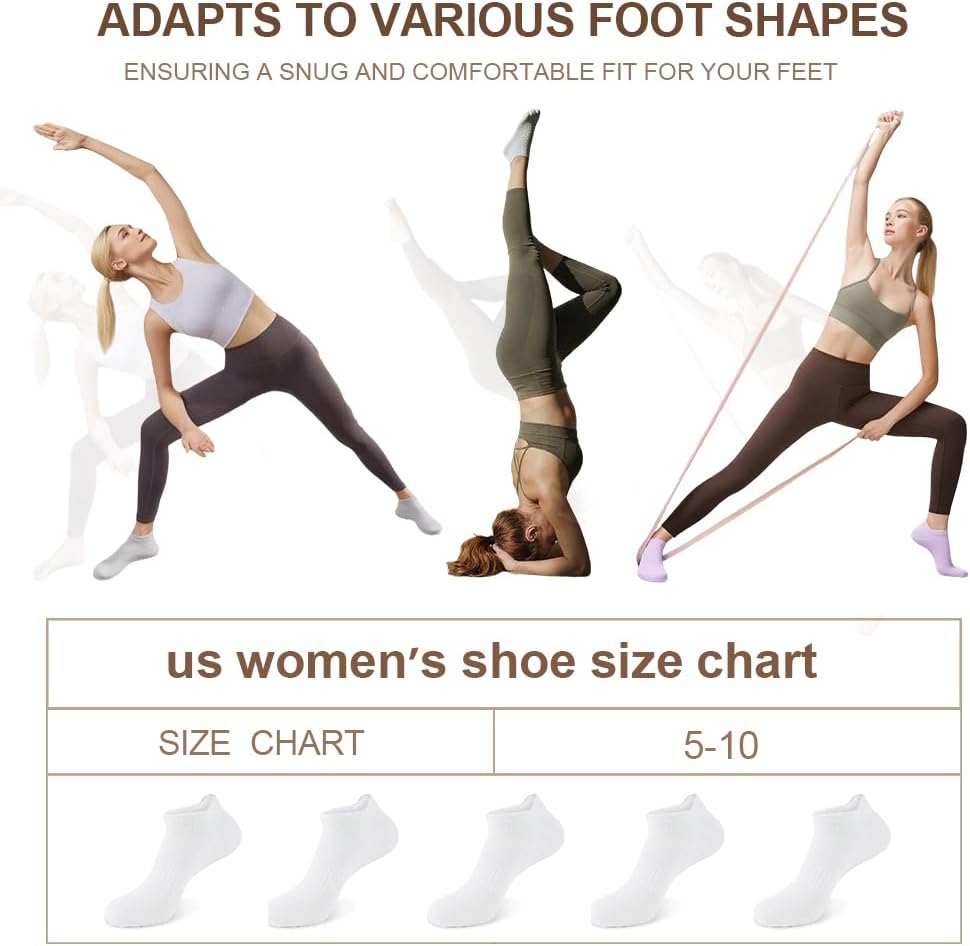 5 Pairs Pilates Socks with Grips for Women Non Slip Grip Yoga Crew Socks for Barre Hospital Barefoot Workout