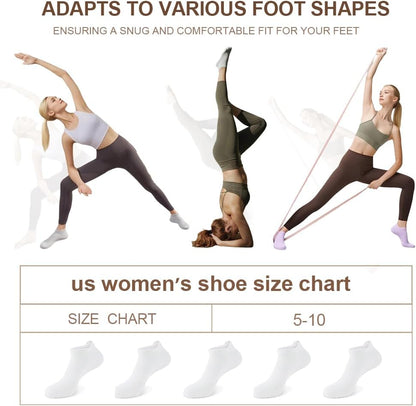 5 Pairs Pilates Socks with Grips for Women Non Slip Grip Yoga Crew Socks for Barre Hospital Barefoot Workout