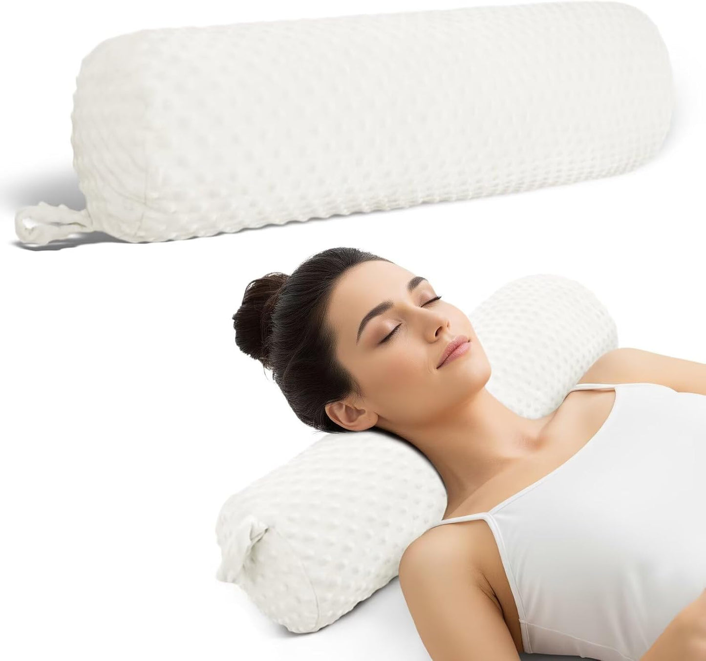 Cervical Neck Roll Pillow Memory Foam Blush Pink 24in Round Neck Pillows Support for Sleeping Lightweight Bolster Cushion for Yoga Travel，Washable Cover