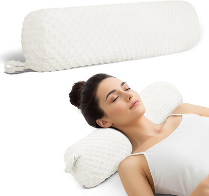 Cervical Neck Roll Pillow Memory Foam Blush Pink 24in Round Neck Pillows Support for Sleeping Lightweight Bolster Cushion for Yoga Travel，Washable Cover