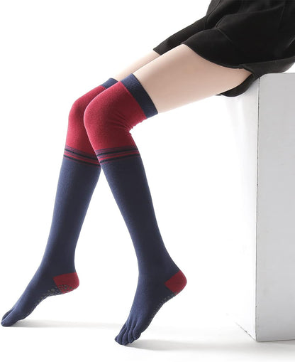 Verdancy Yoga Pilates Toe Socks - Toeless With Grips for Women, Non-Slip Cushioned Over Knee Thigh High