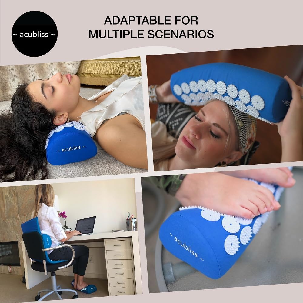 Premium Acupressure Mat, Strap & Pillow 3 piece Gift Set, 12,348 Acupuncture Pressure Points for Back Pain Relief, Increased Energy, Relaxation, Drawstring Bag, Deep Blue