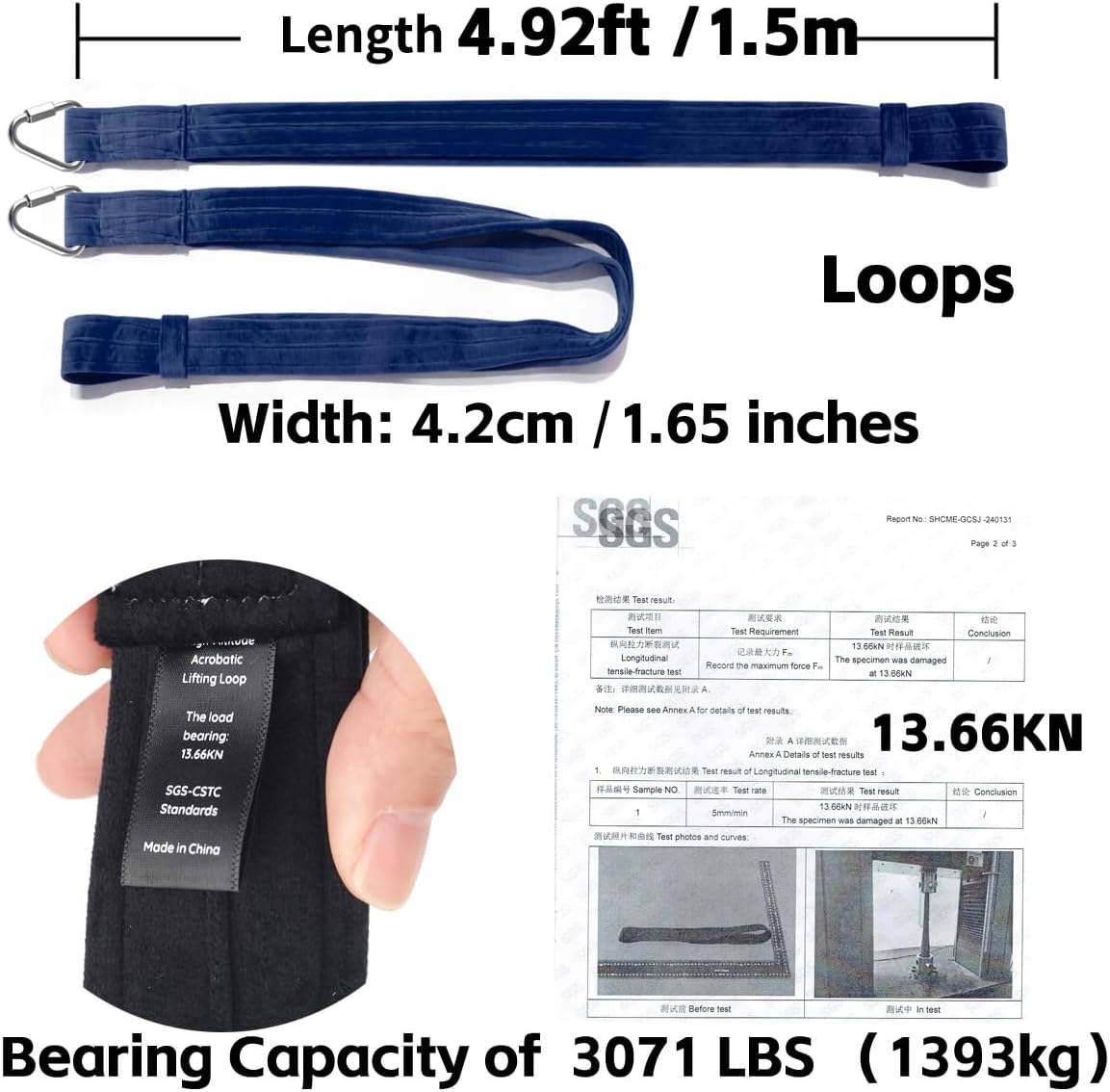 4.9ft 1.5m Aerial Straps Ropes Yoga Aerial Acrobatics Body Aerial Loop Trapeze Circus Apparatuses Equipment Three-Layer Straps 1 pairs