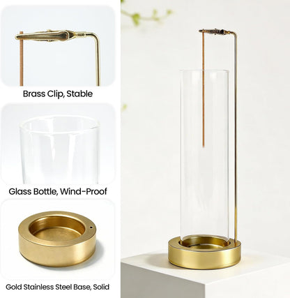 Incense Holder for Sticks, Anti-Ash Flying Incense Burner with 30 Incense Sticks, Detachable Glass Ash Catcher (Wood, Brown)