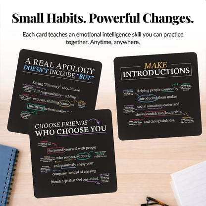 Emotional Intelligence Mindset Cards – 52 Daily Habits for Confidence, Connection & Social Skills – for Kids, Teens & Adults – Includes Wooden Display Stand – Gift for Teachers & Parents