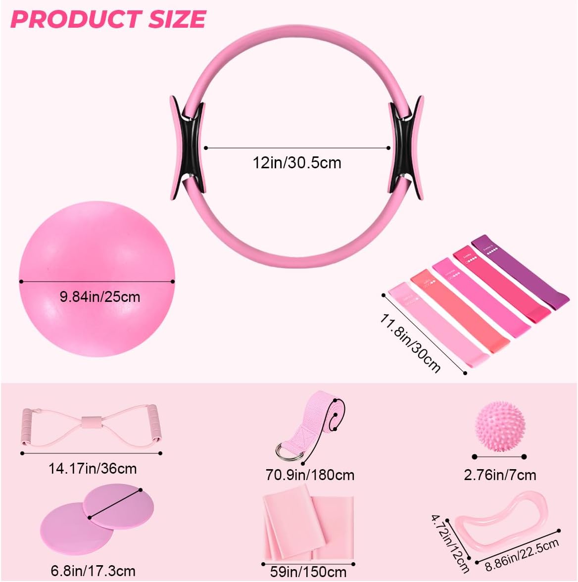 Pilates Ring Set for Women, Pilates Set with Magic Circle,Resistance Bands, Pilates Kit for Home Workout, Pilates Equipment for Strength, Toning and Flexibility(Purple,15pcs)