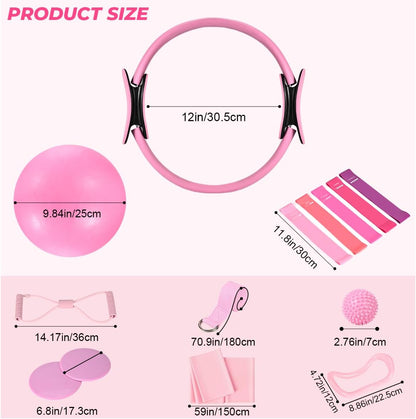 Pilates Ring Set for Women, Pilates Set with Magic Circle,Resistance Bands, Pilates Kit for Home Workout, Pilates Equipment for Strength, Toning and Flexibility(Purple,15pcs)