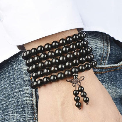 Handmade Mala Beads Bracelet 108 8mm Prayer Meditation Bracelet Sandalwood Elastic, Buddhist Beads, Prayer Mala Necklace for Men and Women Gifts