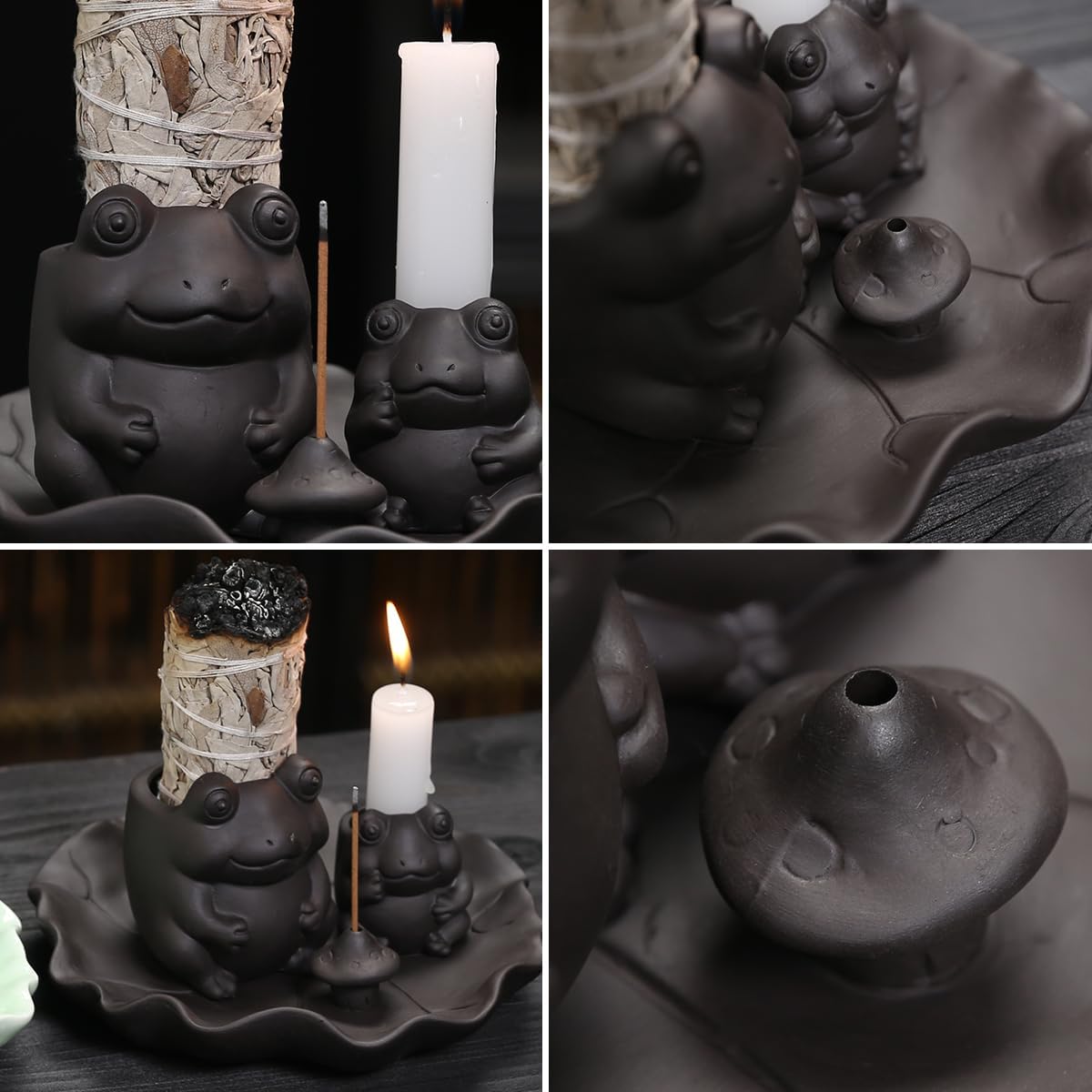 ChangWanna Frog Incense Holder Waterfall - Ceramic Cone Backflow Incense Burner Smoke Fountain, Back Flowing Incense Diffuser with 45 Sticks & 12 Cones, Frog Ornament for Aromatherapy/Yoga/Home Decor