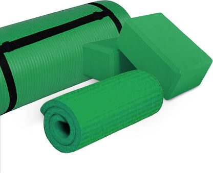 BalanceFrom 71x24 Inches Yoga Mat with Knee Pad and Optional Blocks – Extra 1-Inch Thick Non-Slip Foam with Anti-Tear Surface and Carrying Strap for Home, Studio, or Gym Workouts
