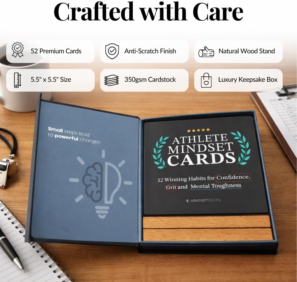 Emotional Intelligence Mindset Cards – 52 Daily Habits for Confidence, Connection & Social Skills – for Kids, Teens & Adults – Includes Wooden Display Stand – Gift for Teachers & Parents