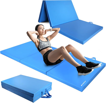 RitFit Upgraded Folding Exercise Mat, 2 Inch Thick Gymnastics Mat 3’x6’,4’x8’,4x10’,2'x8' with Carrying Handles for Yoga, MMA, Stretching, Core Workouts and Home Gym Protective Flooring