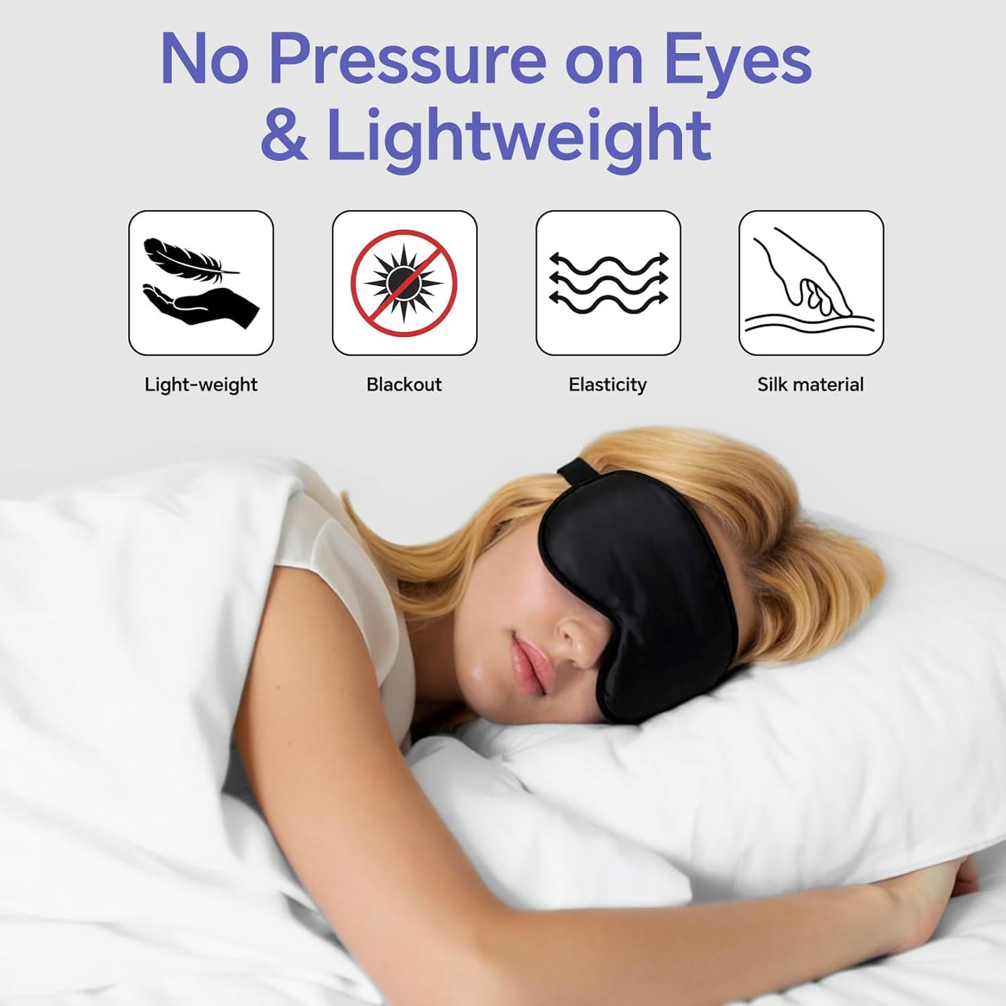 Sleep Eye Mask for Men Women, Sleeping Mask for Side Sleeper, Travel Blackout Night Blindfold Eye Shade Cover with Adjustable Strap (Black)
