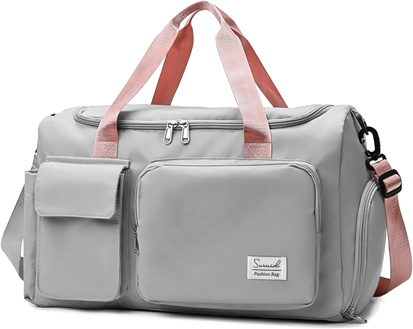 Suruid Travel Yoga Duffel Bag with Shoes Compartment Sports Gym Handbag with Dry Wet Separated Pocket for Training Men and Women, Overnight /Weekender Bag - Pink