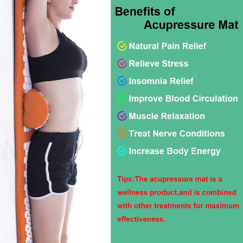 XiaoMaGe Acupressure Mat and Pillow Set with Bag - Large Size 28.7 X 16.5 inch Acupuncture Mat for Neck & Back Pain, Muscle Relaxation Stress Relief, Sciatica Pain Relief Pillow (Black)