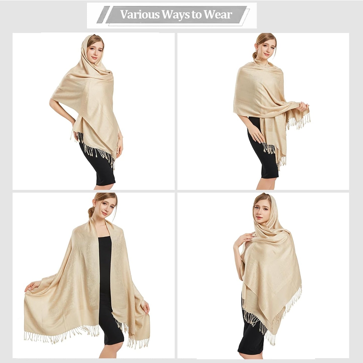 vimate Silky Paisley Pashmina Shawl Scarf-Women's Soft Double-side Jacquard Pashminas Wrap for Evening Dress Travel Shawl