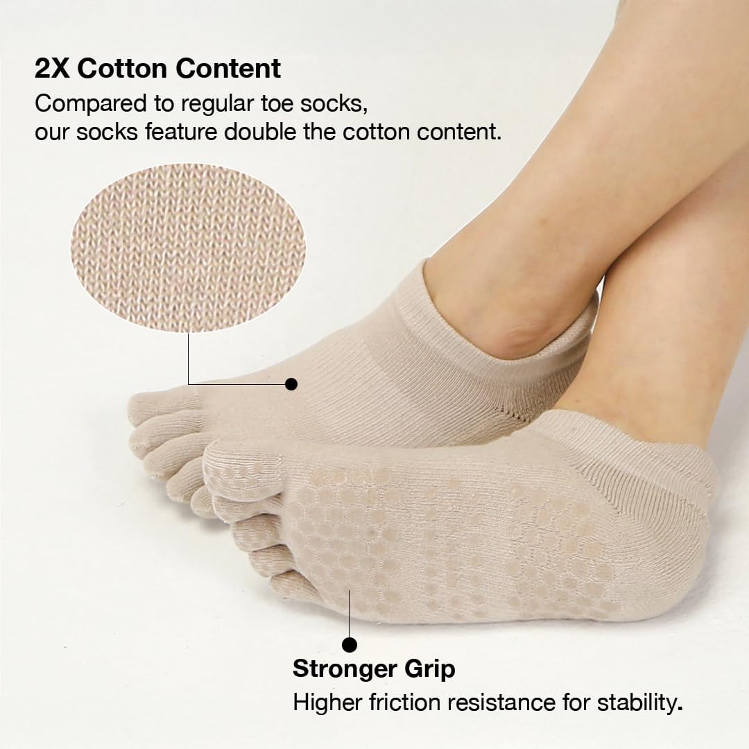 Cloud Origin Grip Pilates Yoga Toe Socks for Women, Dual-Sided Non-Slip Grips, Toe Separator & Stay-Put Heel Lock for Barre
