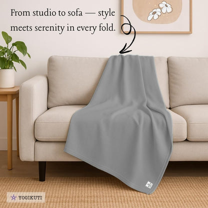 Yogikuti Iyengar 100% Cotton Yoga Blanket Grey Set of 4pcs Premium Blanket for Support & Comfort in Iyengar Yoga & Restorative Poses