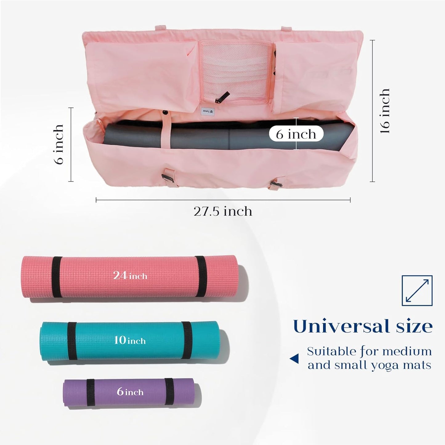Tumaz Yoga Mat Bag | Padded Adjustable Shoulder Strap | Fits Up to 26" Mats | Multi-Pocket Storage for Essentials | Heavy-Duty G-Hook Closure | Lightweight & Durable for Yoga, Pilates & Fitness