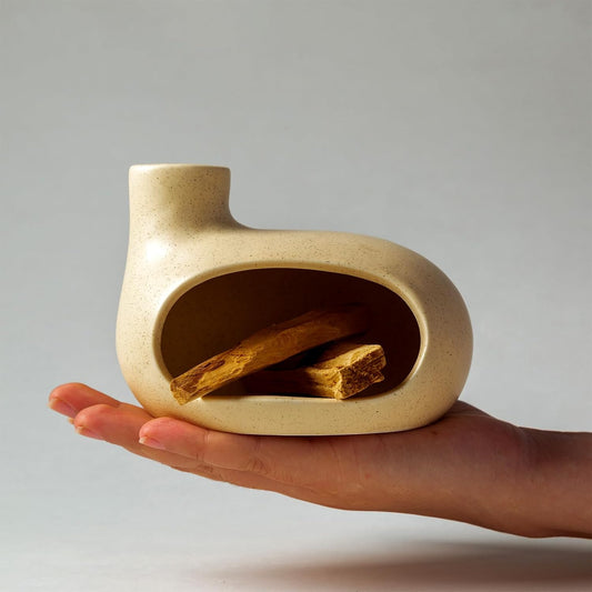 MOUGIGI Terracotta Palo Santo Holder - Modern Chiminea Incense Burner for Yoga, Meditation, and Energy Cleansing - Wood Sticks Dish, Sage Ash Catcher, Smudge Bowl, Cone Burner - Unique Meditation Gift
