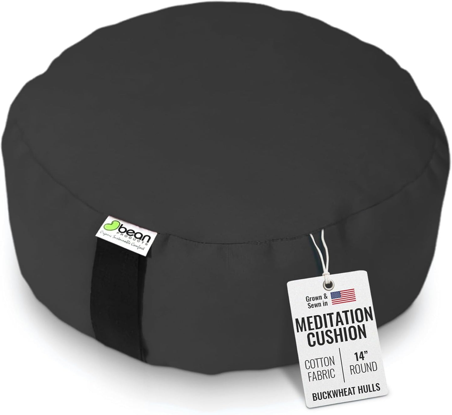 Bean Products Zafu Meditation Pillows for Sitting on Floor, Yoga Cushion, Cotton/Buckwheat Fill Yoga Pillow, Zafu Meditation Cushion, Zen Kneeling Prayer Pad- Made in USA - 14" Round - Saffron