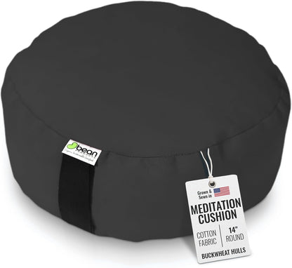 Bean Products Zafu Meditation Pillows for Sitting on Floor, Yoga Cushion, Cotton/Buckwheat Fill Yoga Pillow, Zafu Meditation Cushion, Zen Kneeling Prayer Pad- Made in USA - 14" Round - Saffron