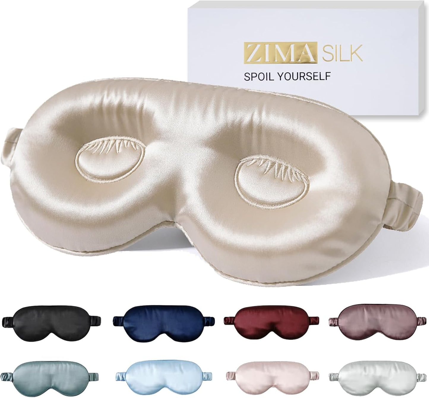 ZIMASILK Adjustable 22 Momme 100% Pure Mulberry Silk Sleep Mask, 3D Contoured Cup Eye Mask for Sleeping, Super Soft Breathable Blindfold, Perfect Blocks Light for Sleeping (Black)