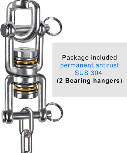 BeneLabel Dual Hanging Rings Hammock Swing Hanger, Swivel Stainless Steel Mounting Bearing Set D Shape Open Loop for Indoor Outdoor Playground Chair Yoga Rope Punching Bag Sandbag