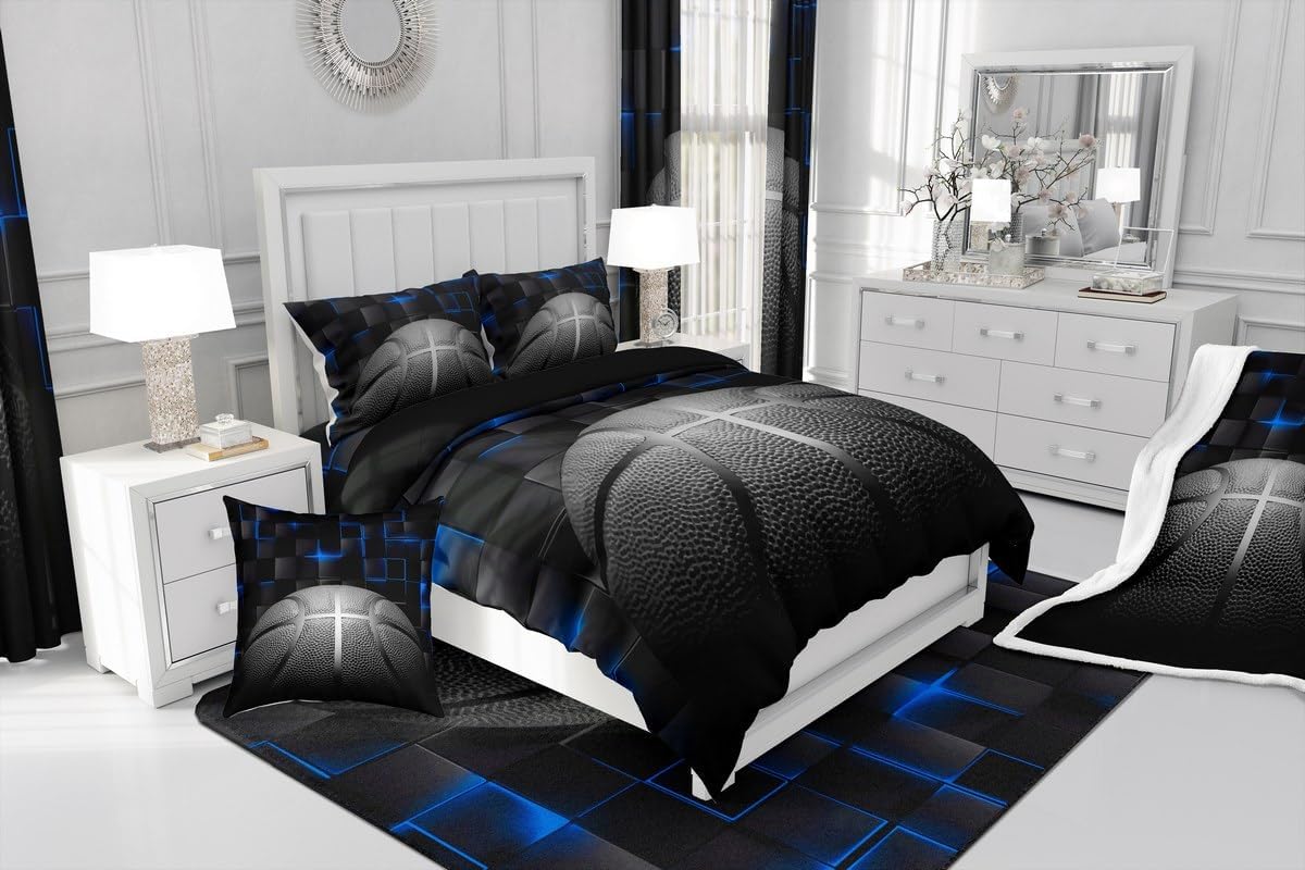 jejeloiu Basketball Living Room Rugs for Bedroom 5x7 Kids Gaming Sports Decor Carpet for Boys Girls Teens Ball Games Area Rug Soft Gift for Basketball Lover Grey and Black Room Decor