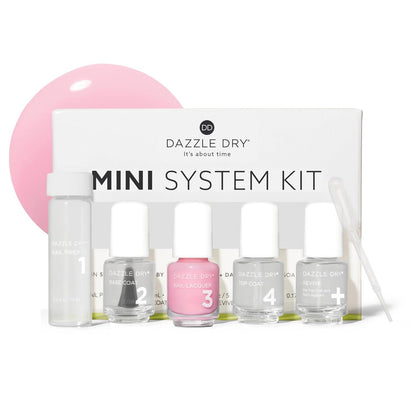 Dazzle Dry Mini Kit 4 Step System - Yoga Mama - A light chalky bubblegum pink. Full coverage cream. (5 Piece Kit / 5 Manicures)